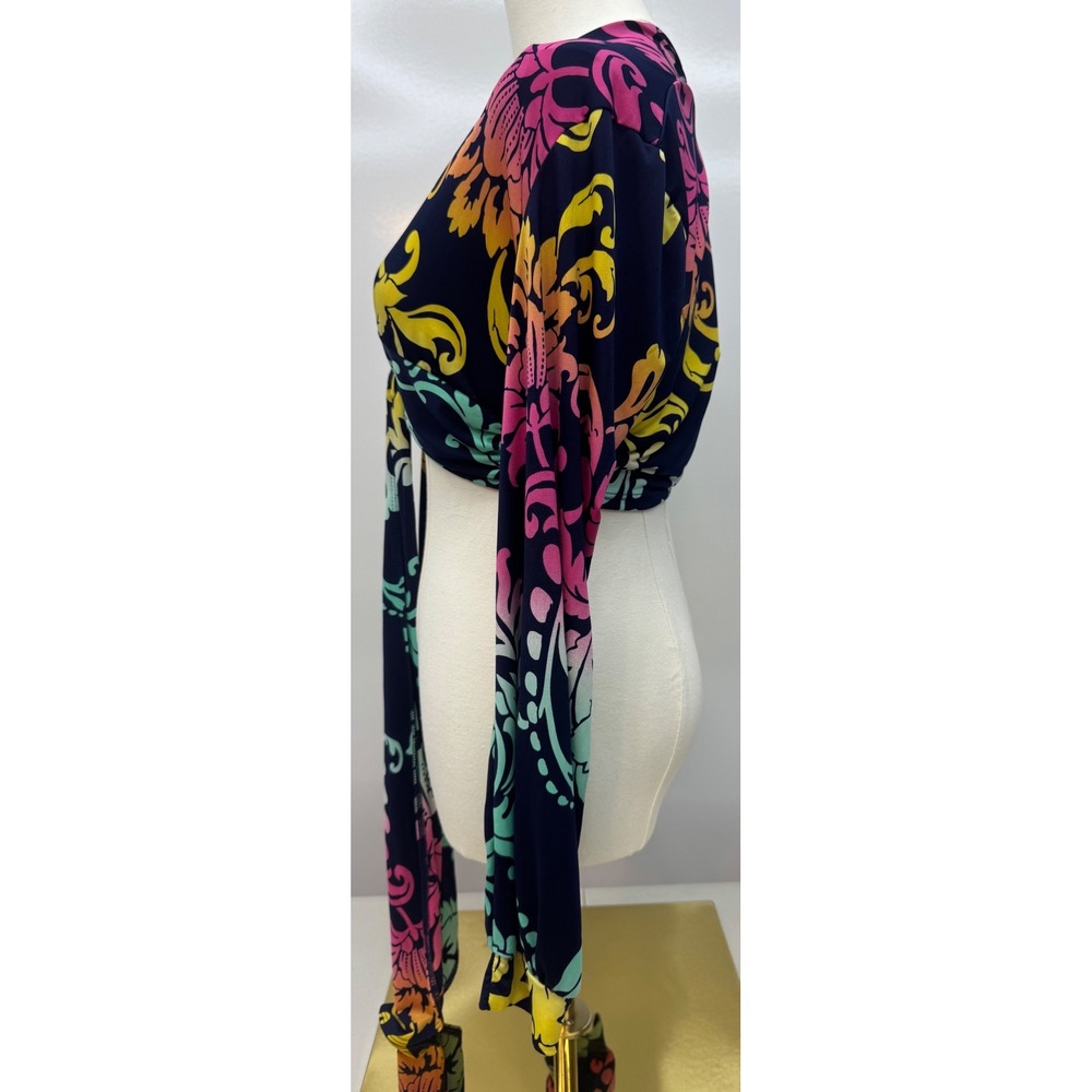 NWT Kendra Top Baroque Floral Tie Front Crop Long Sleeve Festival Rave Large - Picture 4 of 8
